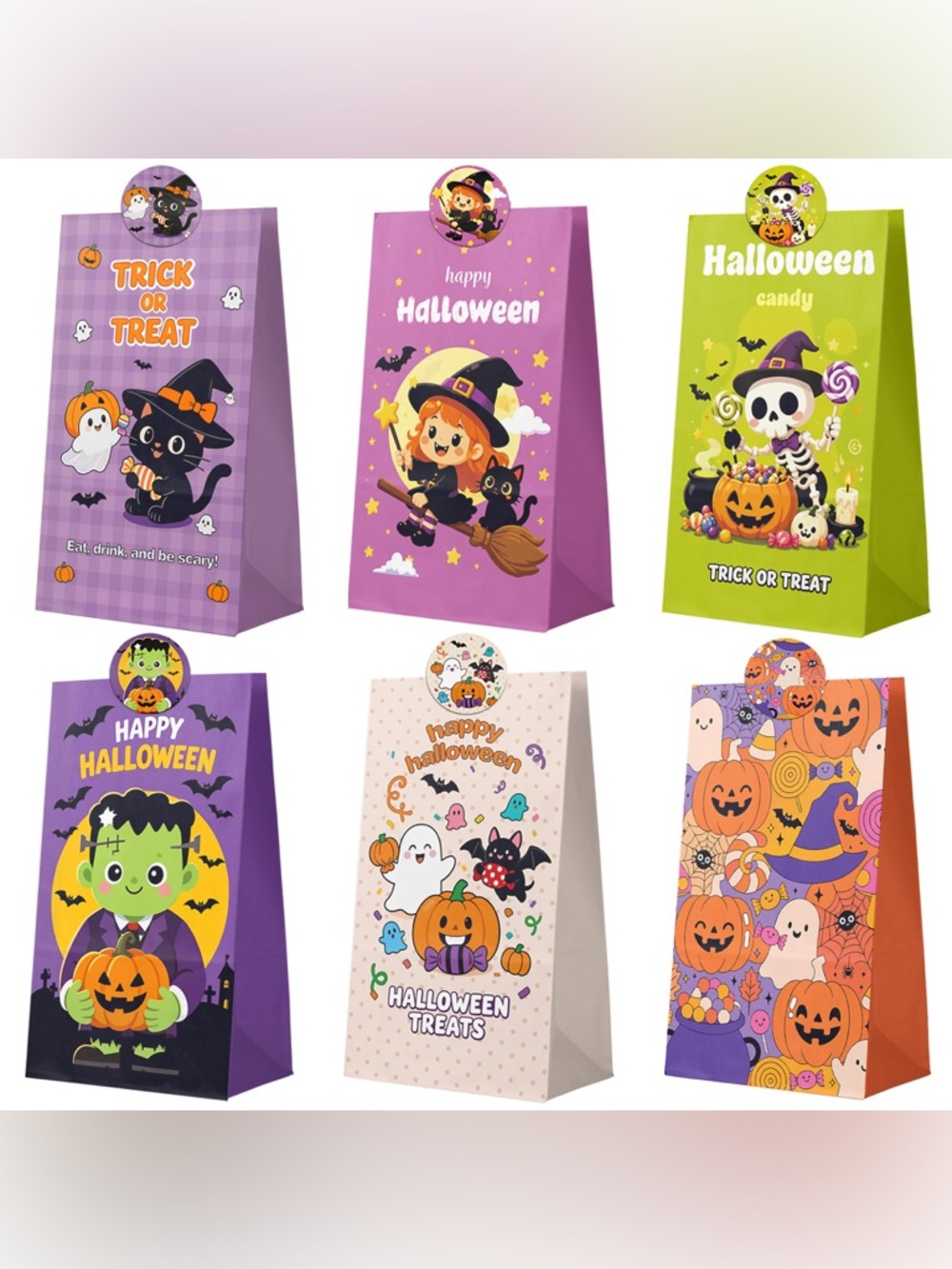 Halloween Trick-or-Treat Party Favor Bags with Stickers